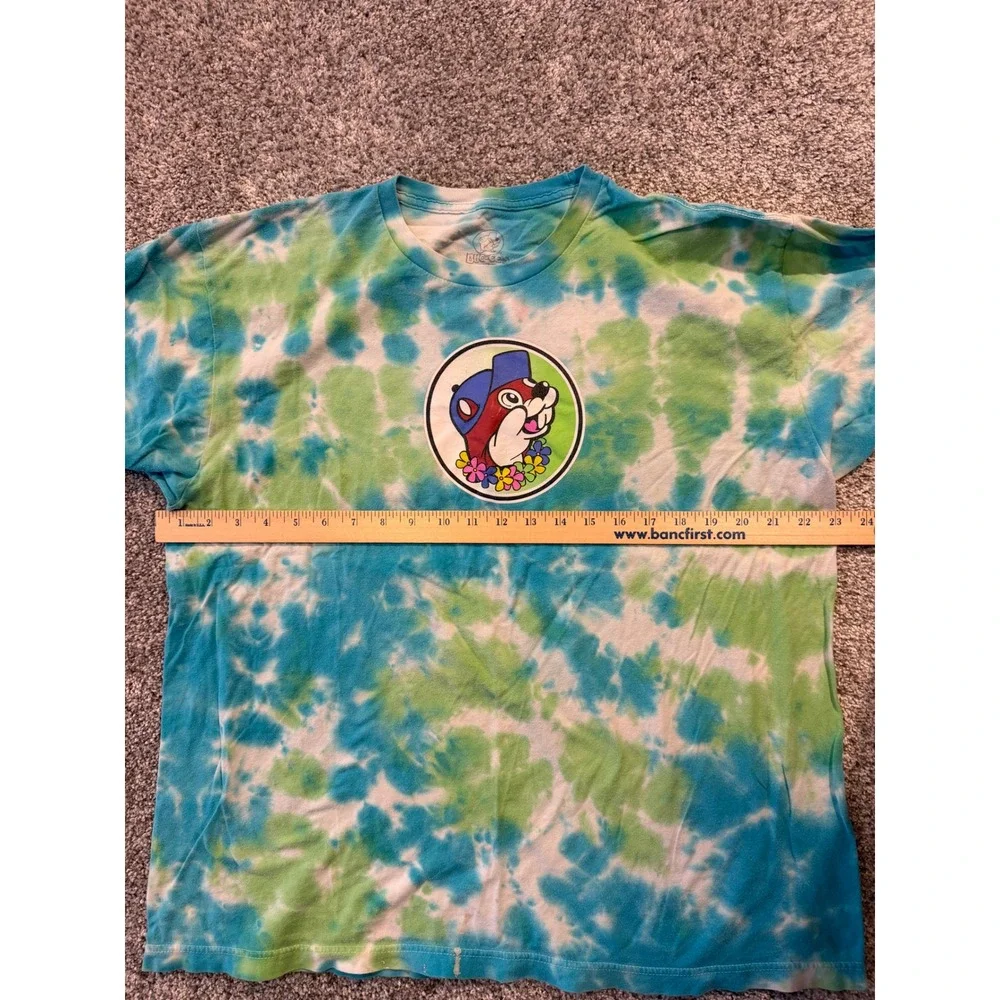 Buc-ee's T-Shirt Mens XL Blue Green Tie Dye Leid Back Flamingo Graphic Tee